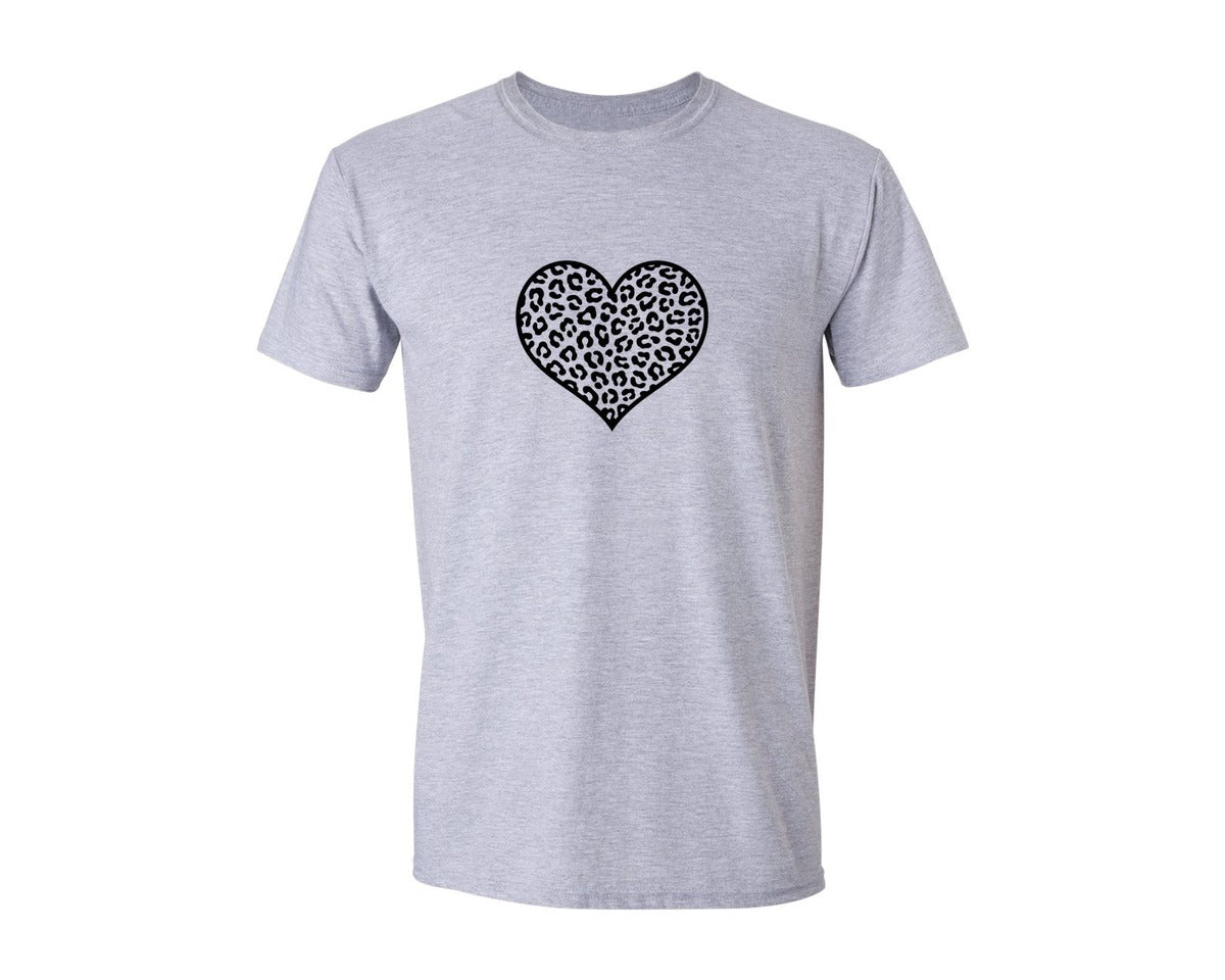 brand:Generic|color:Sports Grey / Athletic Heather|Leopard Print Heart 2 Graphic T-Shirt