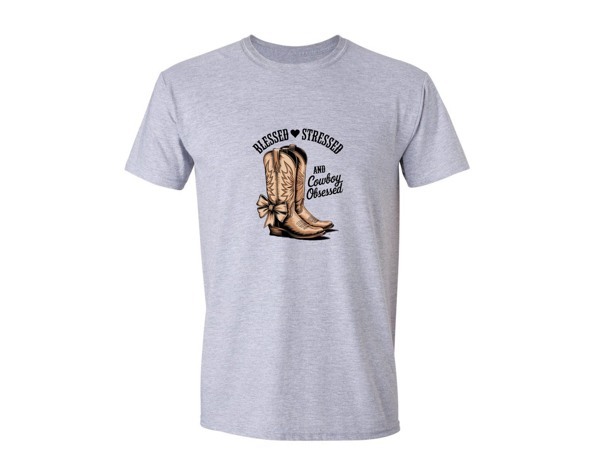 brand:Generic|color:Sports Grey / Athletic Heather|Blessed Stressed Mom Western Mothers Day 2 Graphic T-Shirt