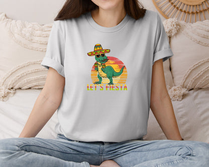 brand:Bella Canvas|color:Sports Grey / Athletic Heather|Lets Fiesta Dinosaur Cinco De Mayo Graphic T-Shirt
