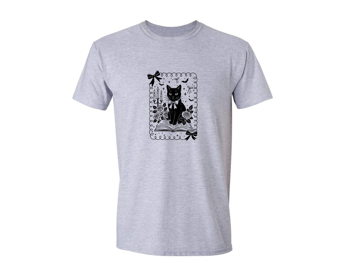 brand:Generic|color:Sports Grey / Athletic Heather|Book Lover Witchy Book Club Cat Graphic T-Shirt