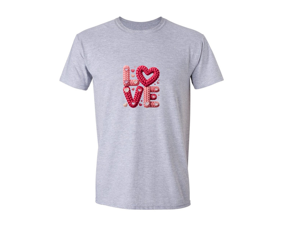 brand:Generic|color:Sports Grey / Athletic Heather|Cozy Knitted Love E280A2 Chunky Yarn Graphic T-Shirt