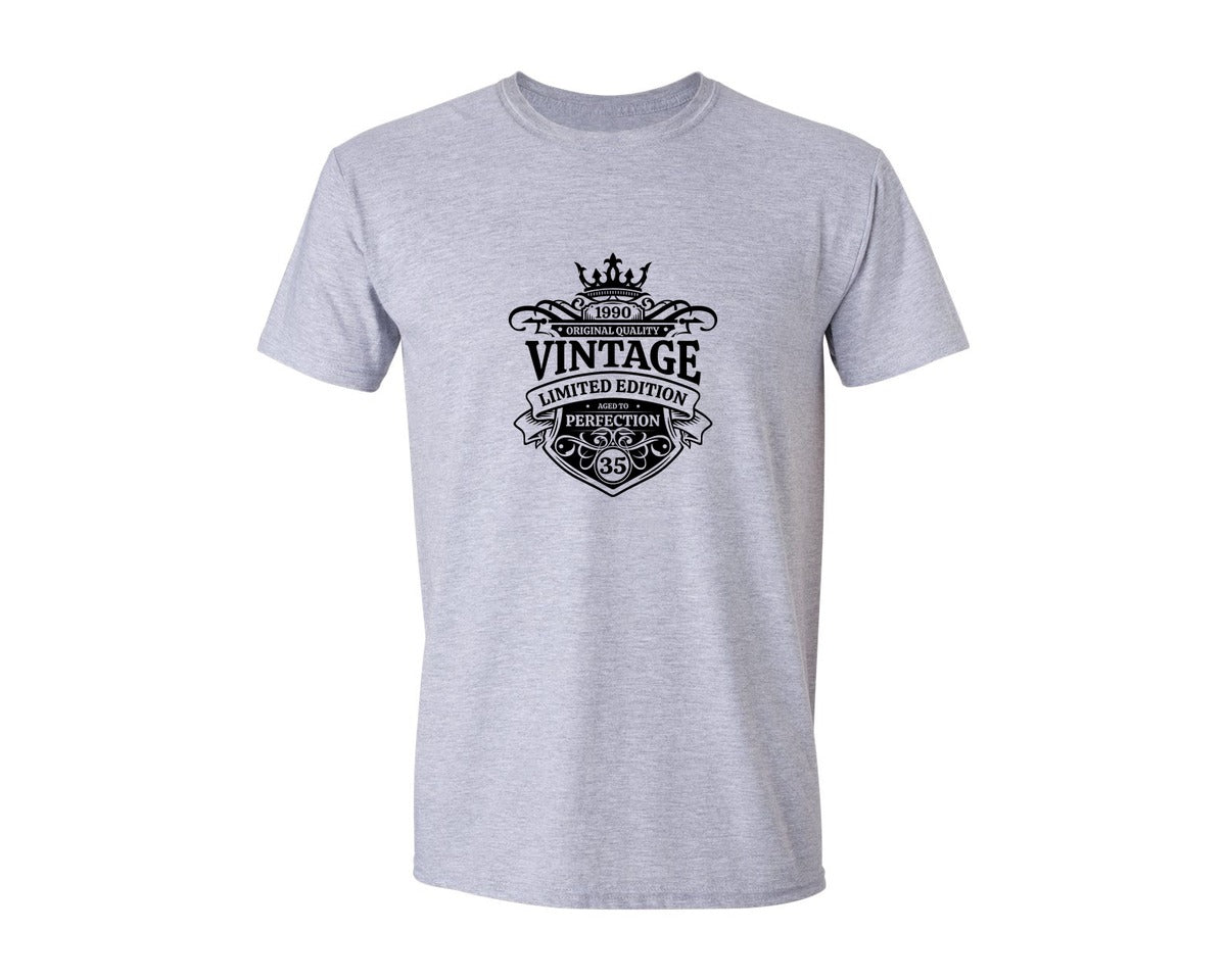 brand:Generic|color:Sports Grey / Athletic Heather|Vintage 1990 Happy 35Th Birthday Graphic T-Shirt