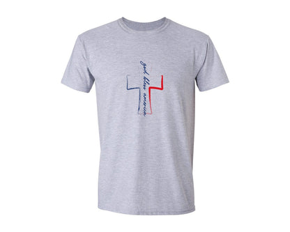 brand:Generic|color:Sports Grey / Athletic Heather|God Bless America 4Th Of July Christian 2 Graphic T-Shirt
