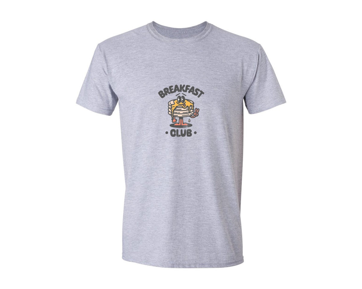 brand:Generic|color:Sports Grey / Athletic Heather|Breakfast Club Pancake Stack Mascot Graphic T-Shirt