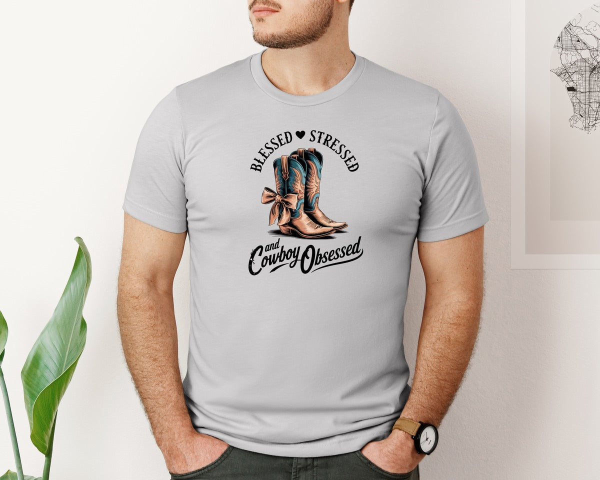 brand:Bella Canvas|color:Sports Grey / Athletic Heather|Blessed Stressed Mom Western Mothers Day 3 Graphic T-Shirt