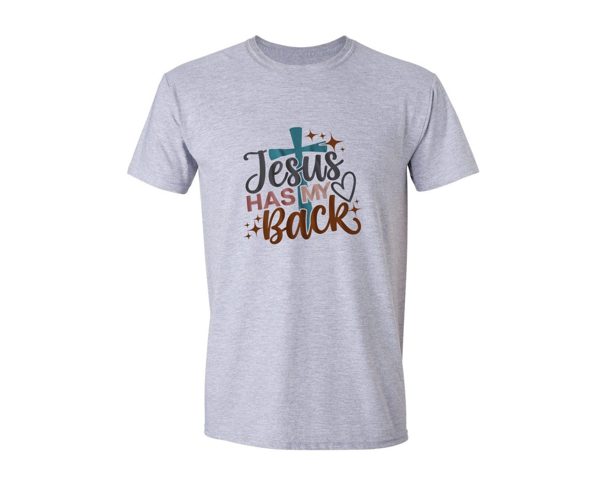 brand:Generic|color:Sports Grey / Athletic Heather|Jesus Has My Back Front Back Graphic T-Shirt