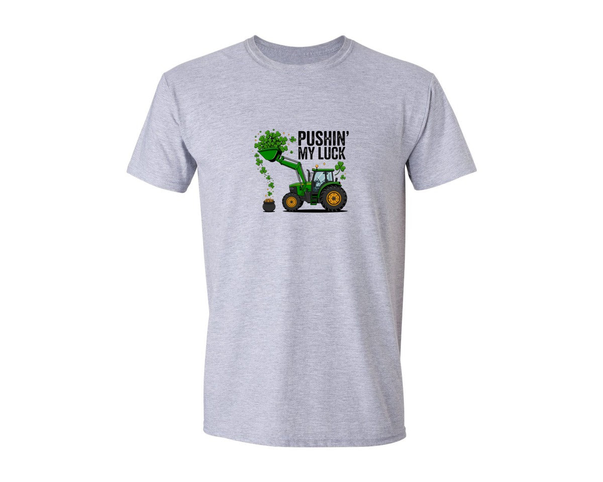 brand:Generic|color:Sports Grey / Athletic Heather|Pushin My Luck Tractor Design 2 Graphic T-Shirt