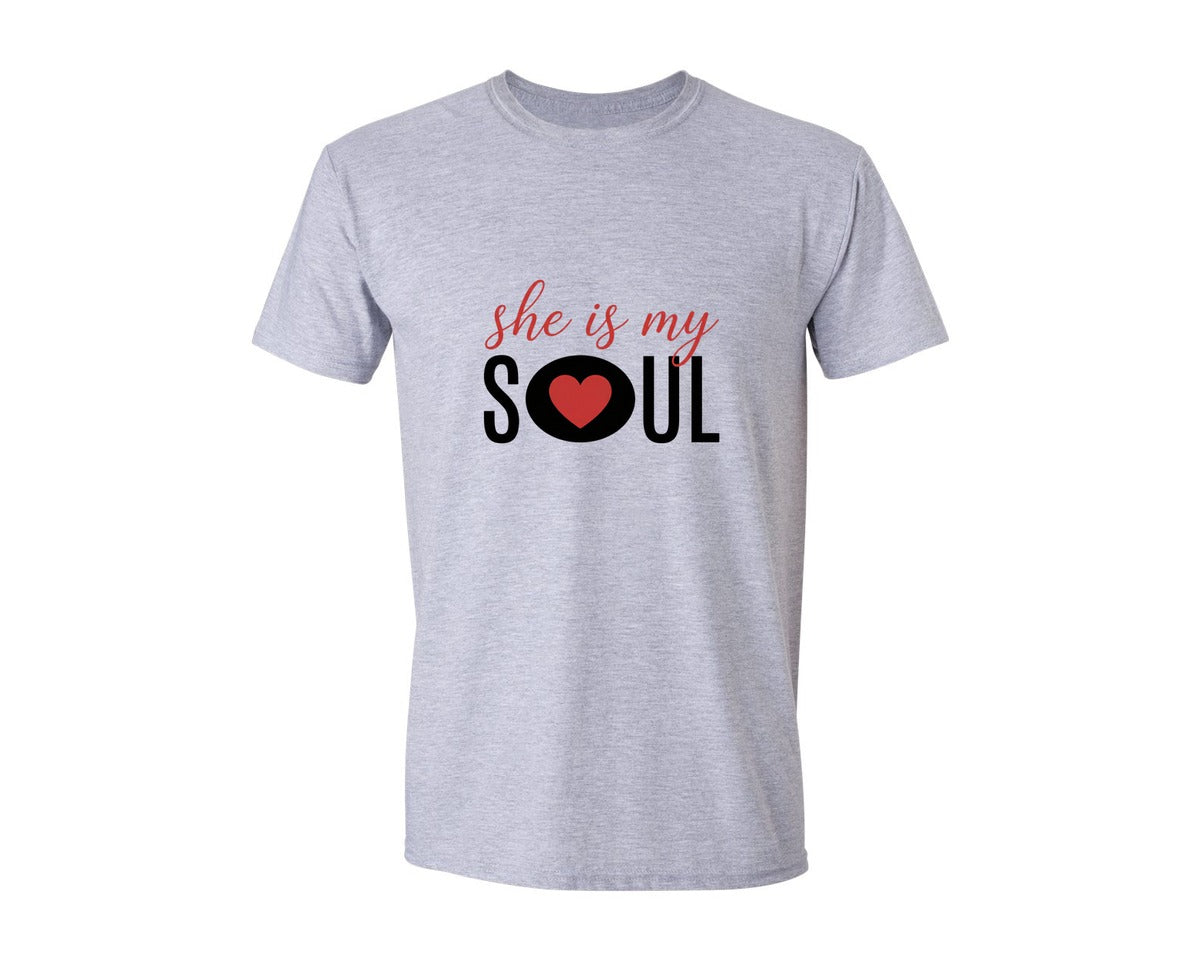 brand:Generic|color:Sports Grey / Athletic Heather|Soul Mate Matching Couple Valentine Graphic T-Shirt