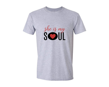 brand:Generic|color:Sports Grey / Athletic Heather|Soul Mate Matching Couple Valentine Graphic T-Shirt
