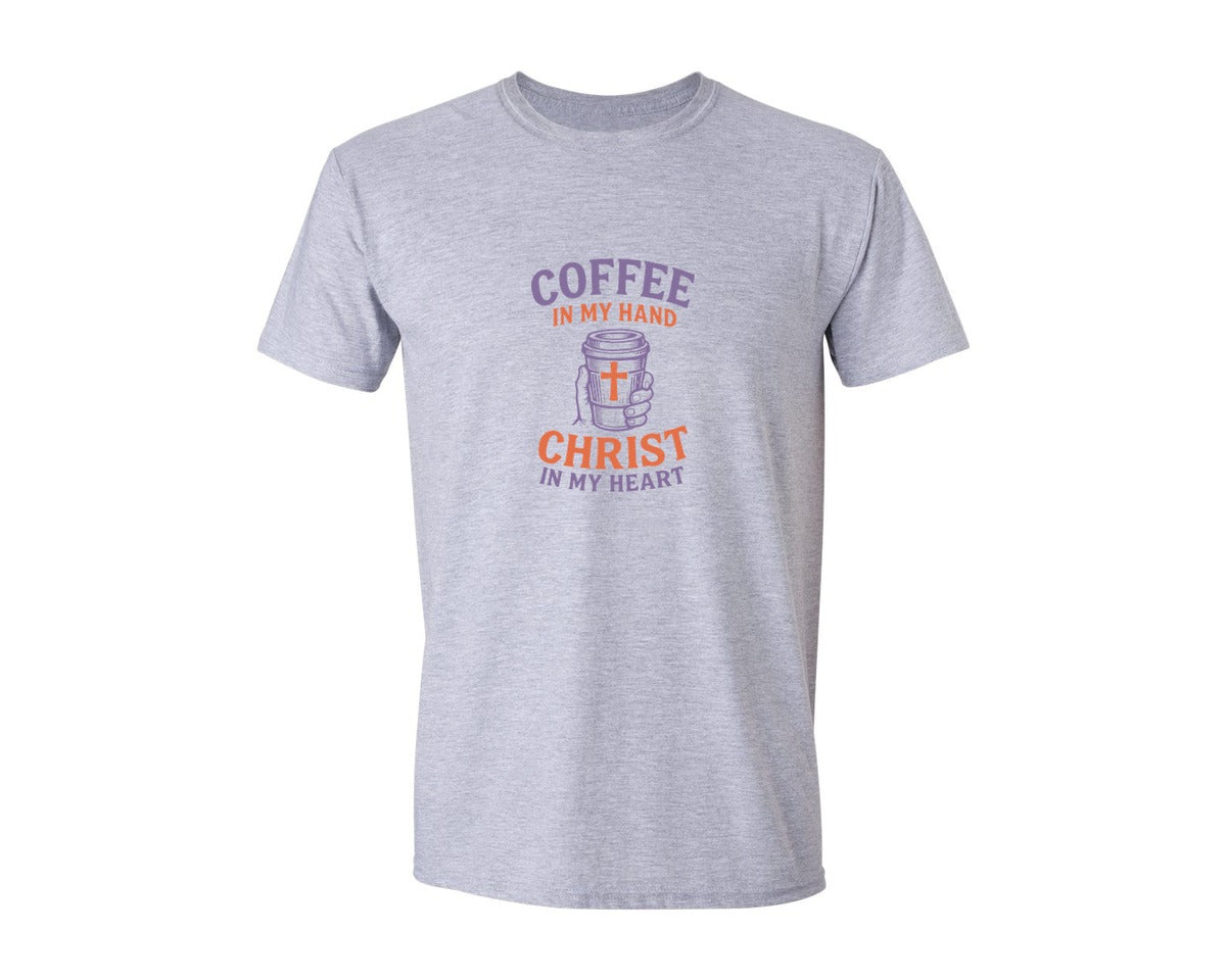 brand:Generic|color:Sports Grey / Athletic Heather|Coffee In My Hand Christ In My Heart Graphic T-Shirt
