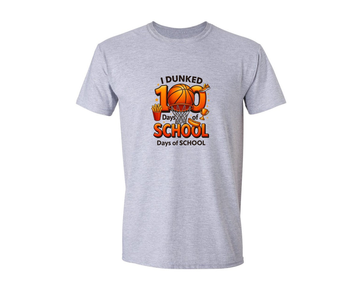 brand:Generic|color:Sports Grey / Athletic Heather|Dunked 100 Days Of School Graphic T-Shirt