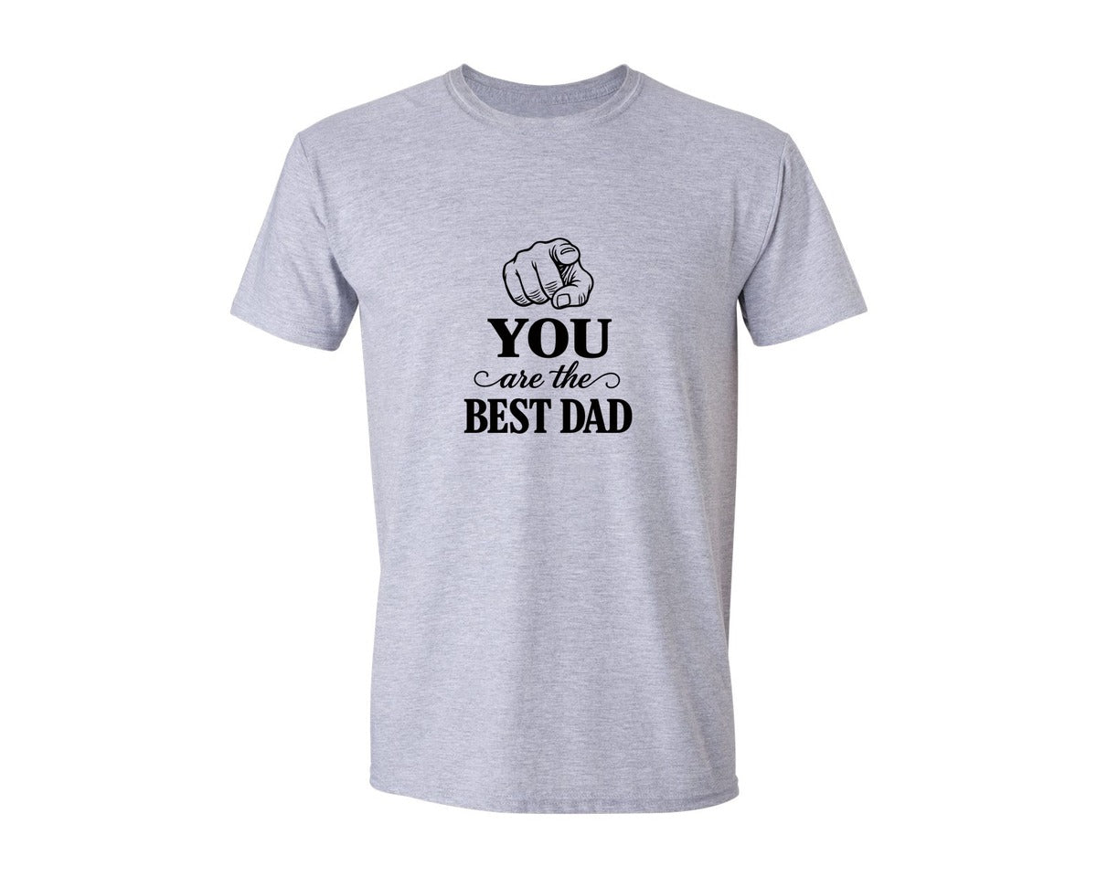 brand:Generic|color:Sports Grey / Athletic Heather|Pointing Hand Best Dad Typography Graphic T-Shirt