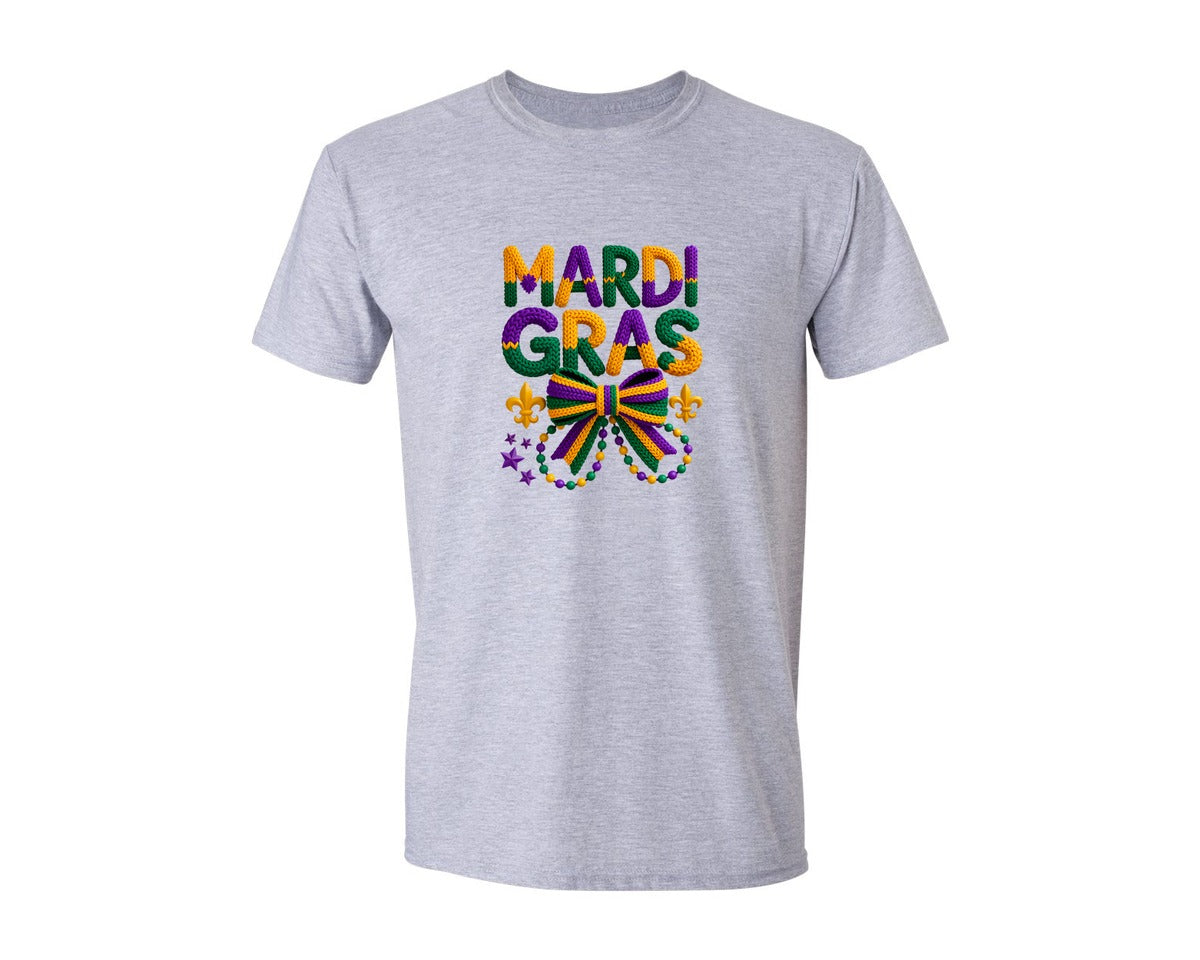 brand:Generic|color:Sports Grey / Athletic Heather|Faux Yran Latch Hook Mardi Gras Graphic T-Shirt
