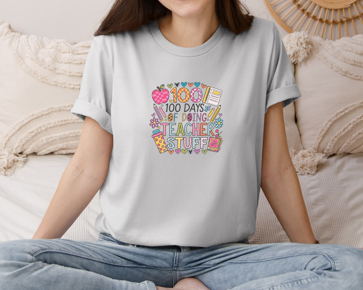 brand:Bella Canvas|color:Sports Grey / Athletic Heather|100 Days Of School 57 Graphic T-Shirt