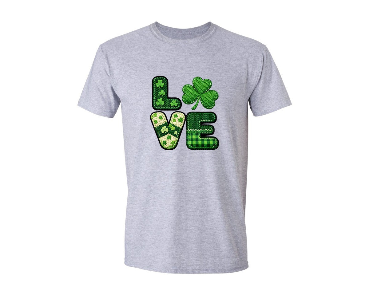 brand:Generic|color:Sports Grey / Athletic Heather|Crochet St Patricks Day Love Graphic T-Shirt