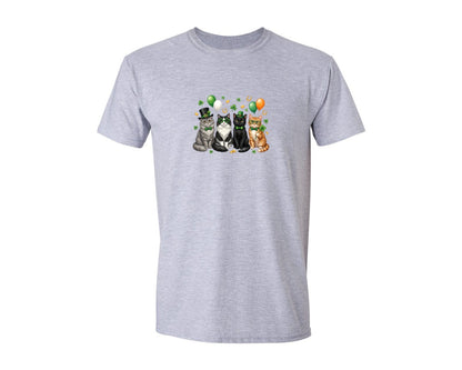 brand:Generic|color:Sports Grey / Athletic Heather|St Patricks Day Cats Shamrock Graphic T-Shirt