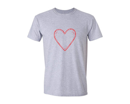 brand:Generic|color:Sports Grey / Athletic Heather|Red Stitched Heart Outline Illustration Graphic T-Shirt