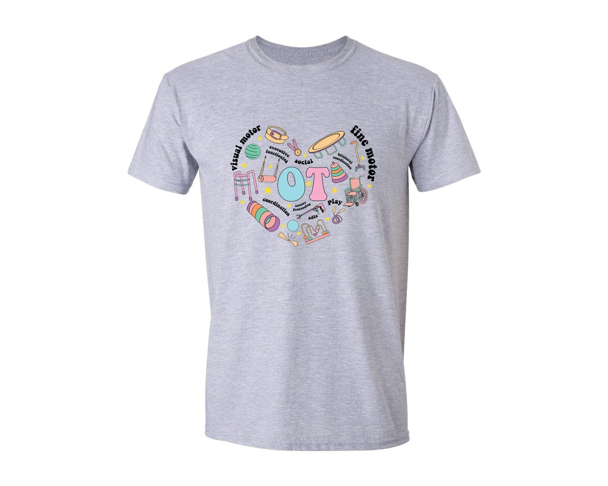 brand:Generic|color:Sports Grey / Athletic Heather|Pediatric Ot Heart Design Therapist Graphic T-Shirt