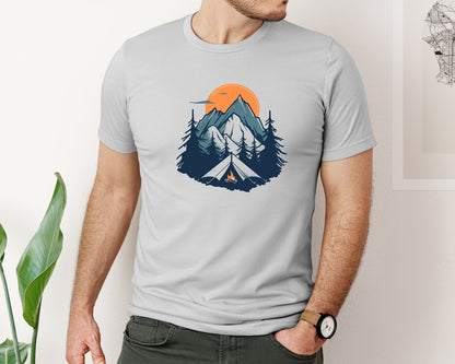 brand:Bella Canvas|color:Sports Grey / Athletic Heather|Sunset Camping Adventure T Shirt Design 8 Graphic T-Shirt