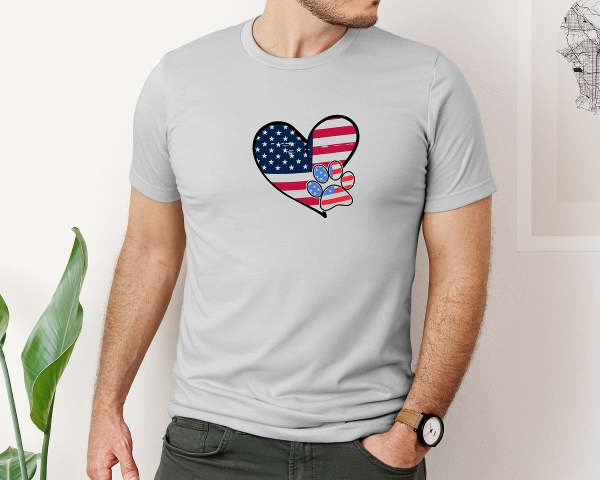 brand:Bella Canvas|color:Sports Grey / Athletic Heather|American Flag Patriotic Dog Lover Graphic T-Shirt