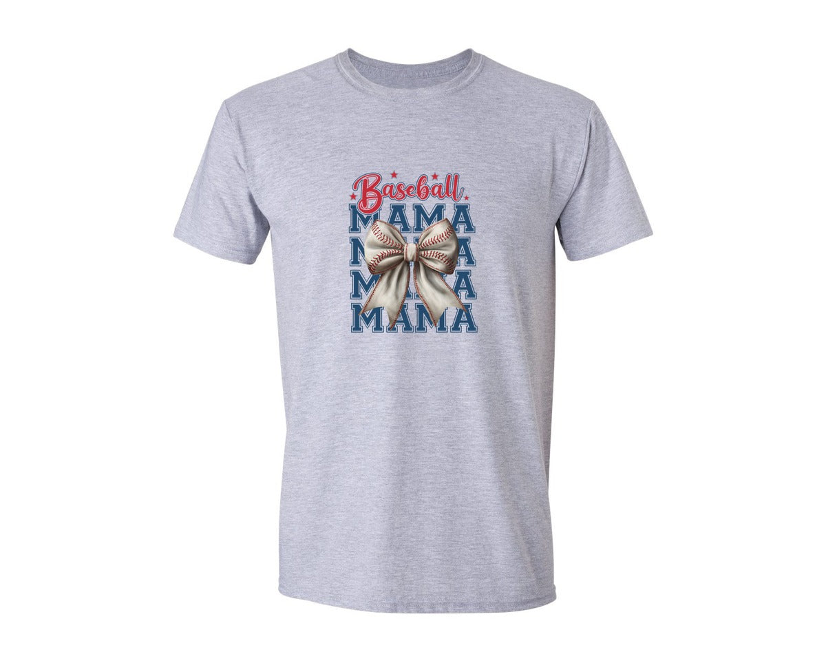 brand:Generic|color:Sports Grey / Athletic Heather|Baseball Mama Baseball Coquette Bow 8 Graphic T-Shirt