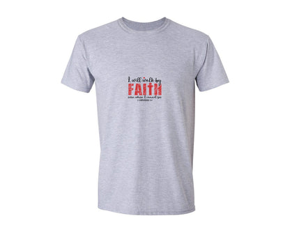 brand:Generic|color:Sports Grey / Athletic Heather|I Will Walk By Faith Jesus Graphic T-Shirt