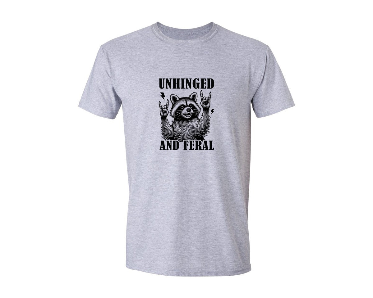 brand:Generic|color:Sports Grey / Athletic Heather|Unhinged And Feral Vintage Raccoon Meme Graphic T-Shirt