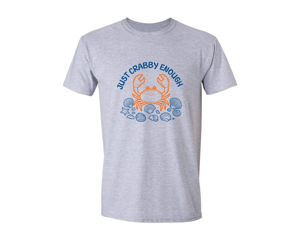 brand:Generic|color:Sports Grey / Athletic Heather|Just Crabby Enough T Shirt Design Graphic T-Shirt