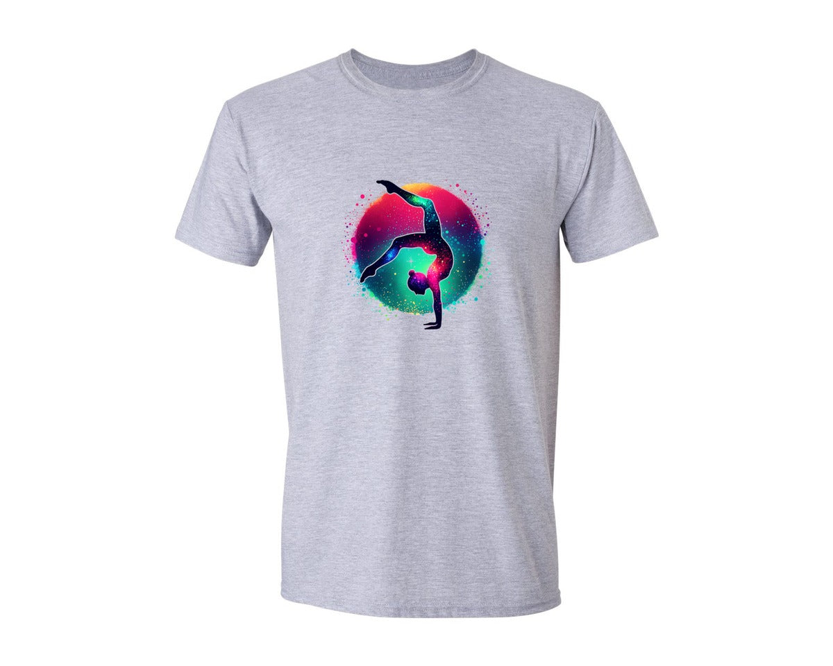 brand:Generic|color:Sports Grey / Athletic Heather|Colorful Glitter Gymnast Sport Graphic T-Shirt