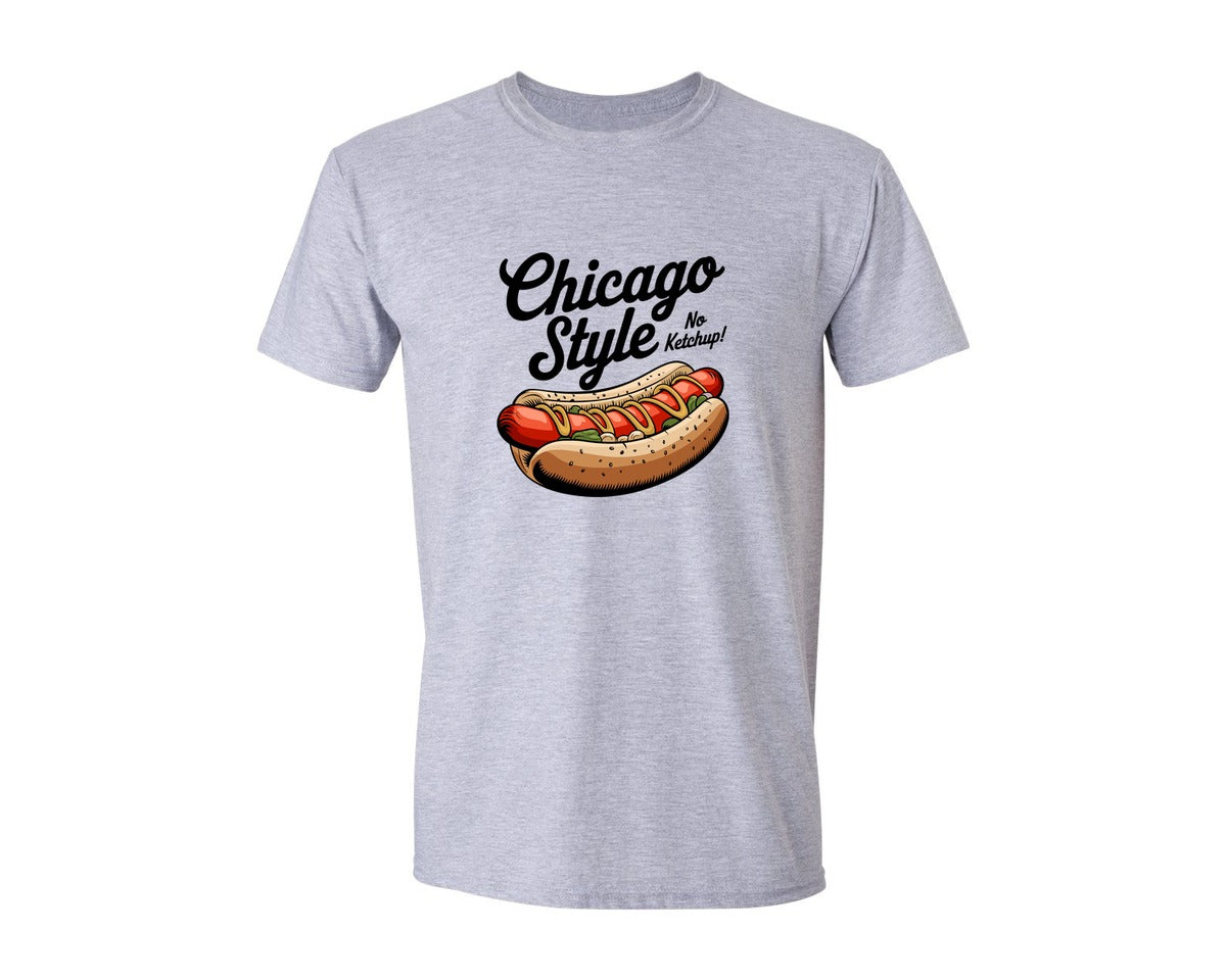 brand:Generic|color:Sports Grey / Athletic Heather|Chicago Style Hotdog No Ketchup Graphic T-Shirt