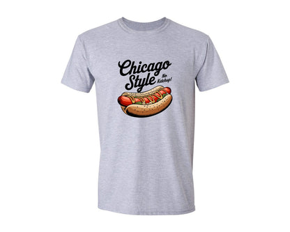 brand:Generic|color:Sports Grey / Athletic Heather|Chicago Style Hotdog No Ketchup Graphic T-Shirt