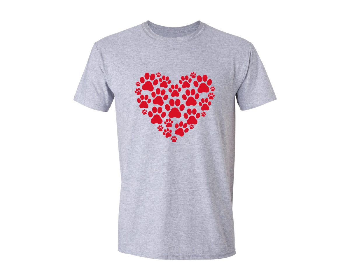 brand:Generic|color:Sports Grey / Athletic Heather|Paw Print Heart Cat And Dog Paw Graphic T-Shirt