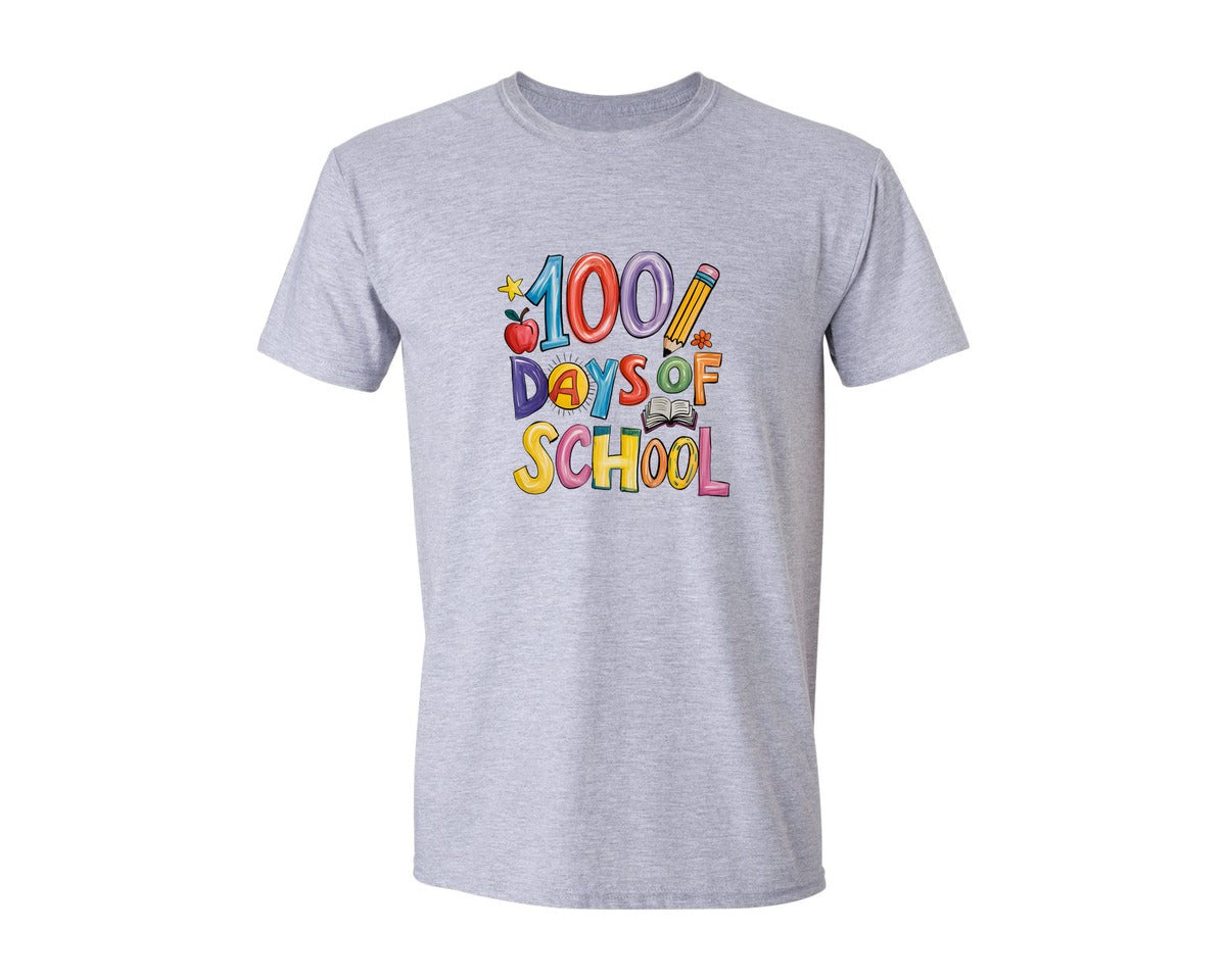 brand:Generic|color:Sports Grey / Athletic Heather|Kid Drawn 100 Days Of School Crayon 5 Graphic T-Shirt