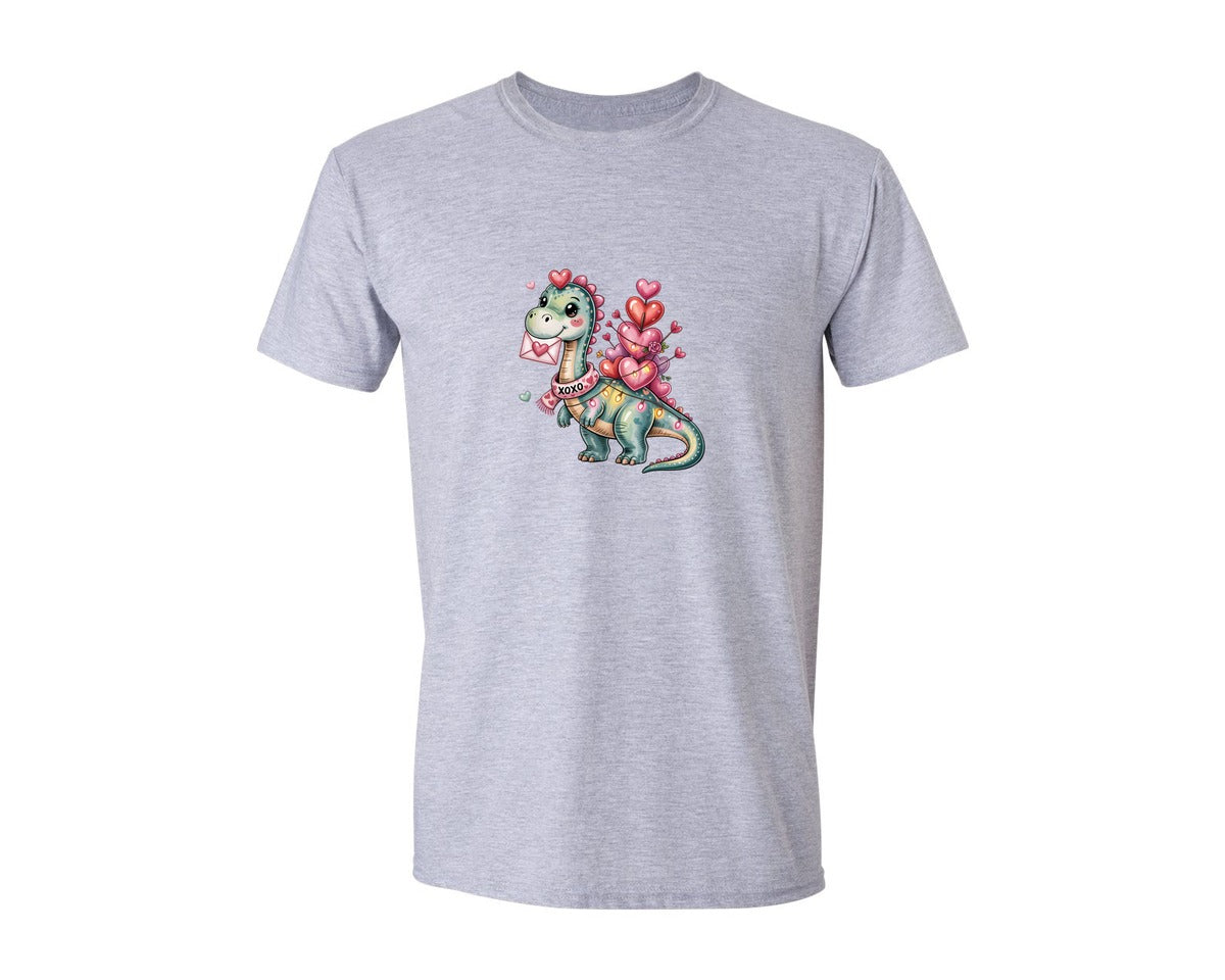 brand:Generic|color:Sports Grey / Athletic Heather|Valentine Dinosaur Valentine Graphic T-Shirt