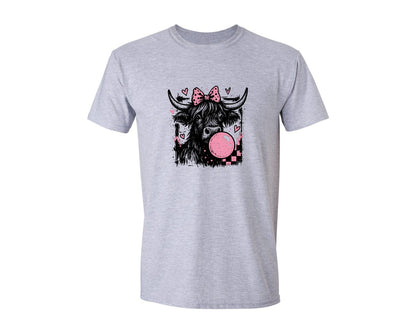 brand:Generic|color:Sports Grey / Athletic Heather|Valentine Cow Bubble Gum Cow Graphic T-Shirt