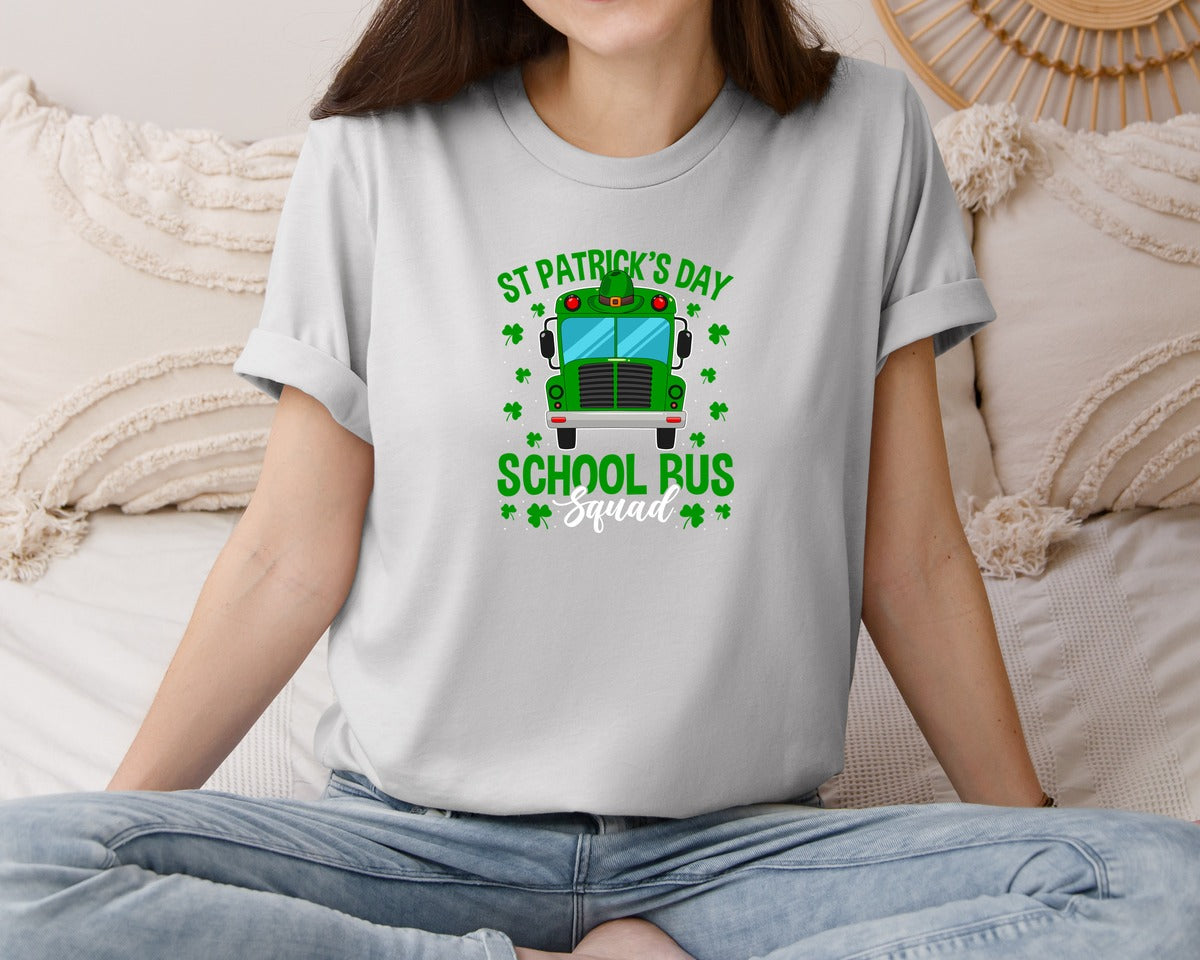 brand:Bella Canvas|color:Sports Grey / Athletic Heather|St Patricks Day School Bus Squad School 2 Graphic T-Shirt