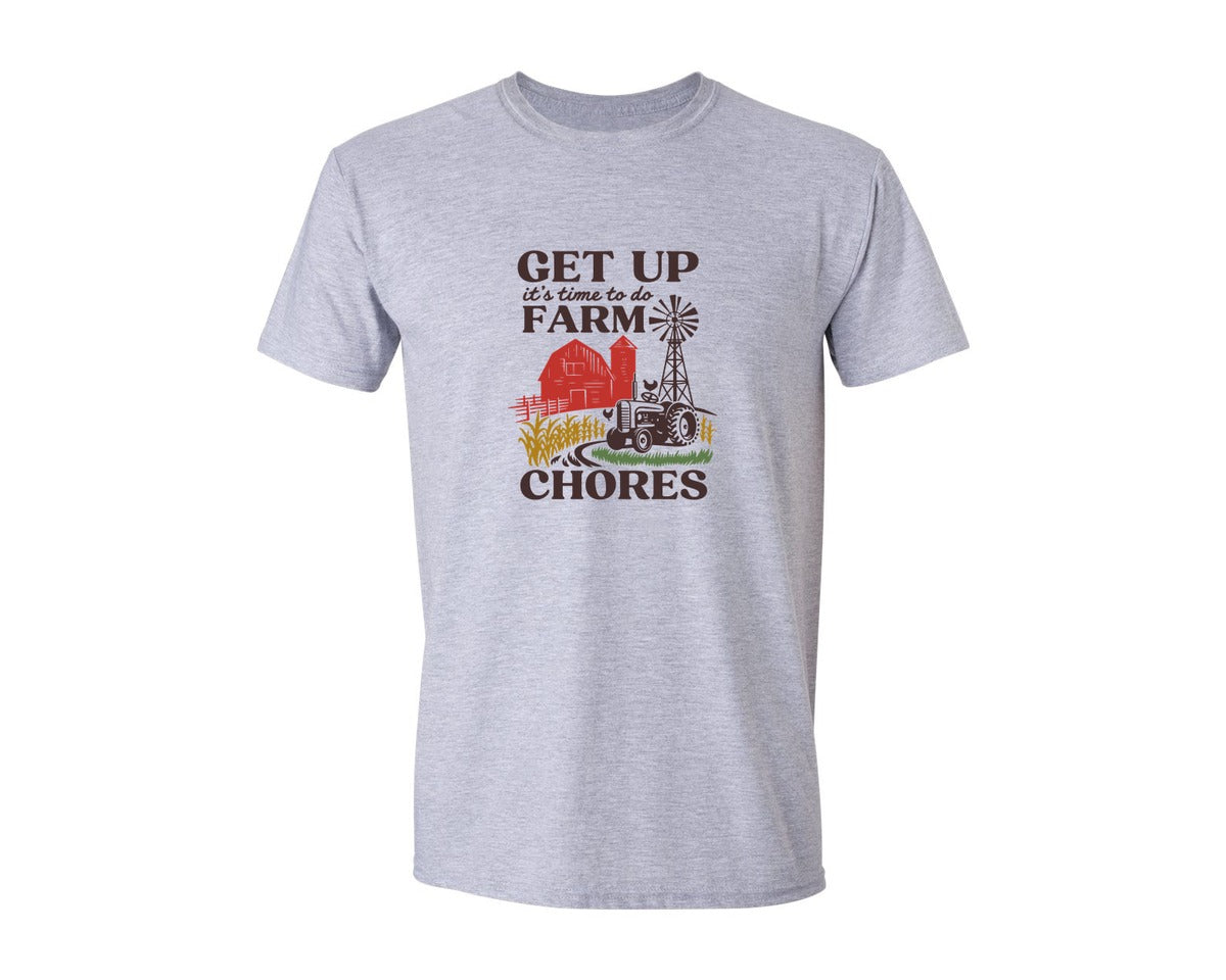 brand:Generic|color:Sports Grey / Athletic Heather|Get Up Its Time To Do Farm Chores 2 Graphic T-Shirt