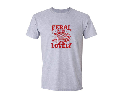 brand:Generic|color:Sports Grey / Athletic Heather|Feral And Lovely Raccoon Valentine Graphic T-Shirt