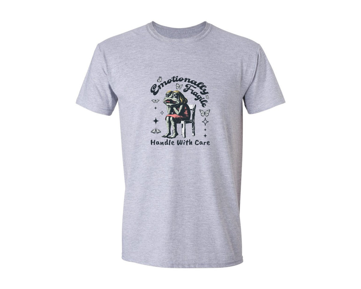 brand:Generic|color:Sports Grey / Athletic Heather|Frog Woman With Tears Emotionally Shirt Graphic T-Shirt