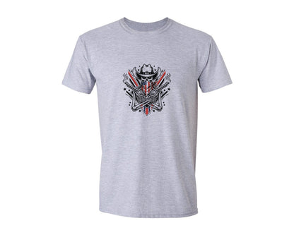 brand:Generic|color:Sports Grey / Athletic Heather|Skeleton Cowboy With Crossed Revolvers Graphic T-Shirt