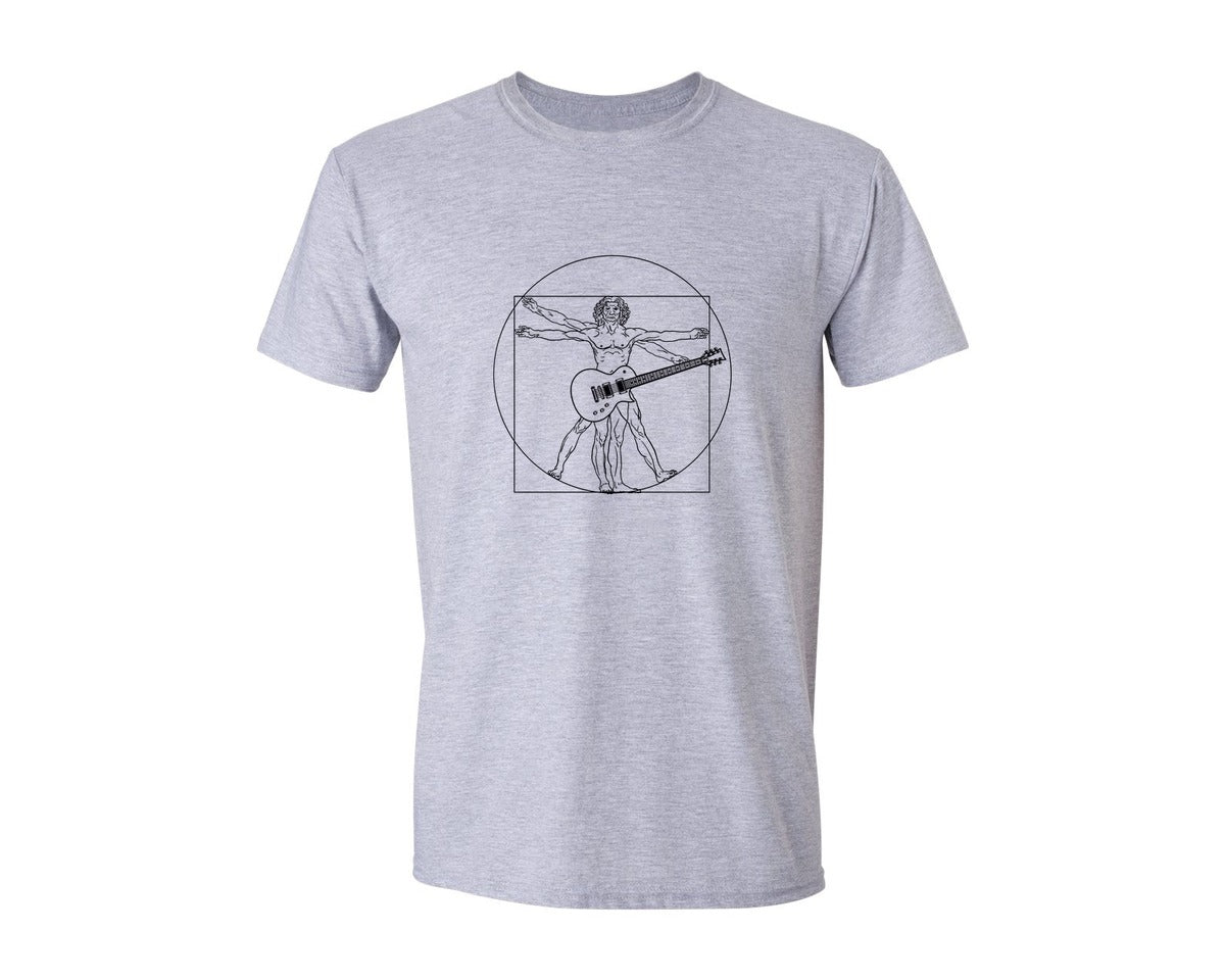 brand:Generic|color:Sports Grey / Athletic Heather|Da Vinci Vitruvian Man Guitar Player Graphic T-Shirt