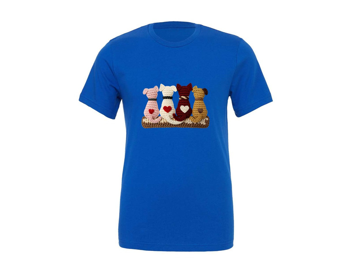 brand:Generic|color:True Royal Blue|Faux Crochet Valentine Dog Graphic T-Shirt
