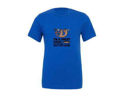 brand:Generic|color:True Royal Blue|Funny Sloth Cook Hanging On A Fork Graphic T-Shirt