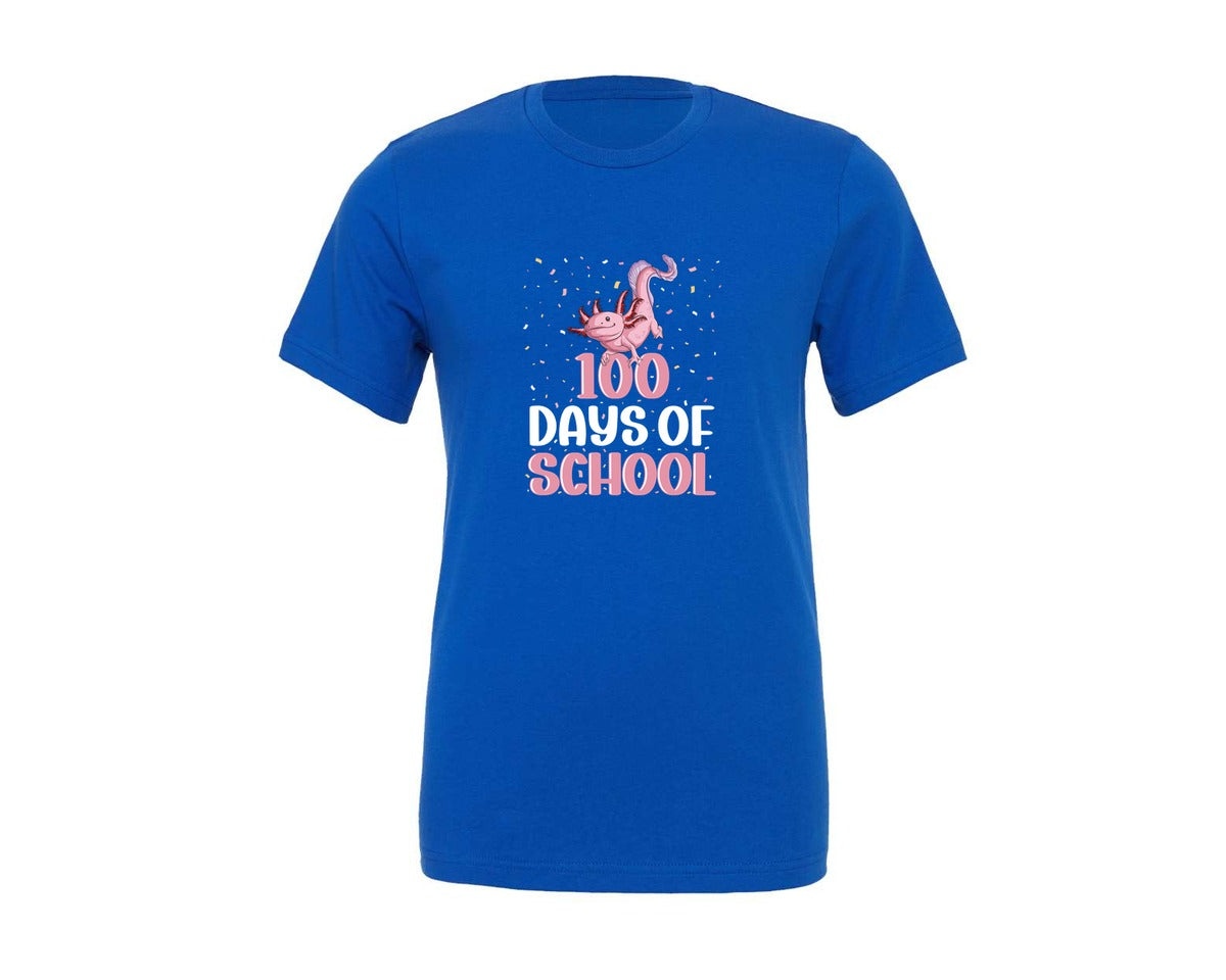 brand:Generic|color:True Royal Blue|Cute Pink Axolotl 100 Days Of School Graphic T-Shirt