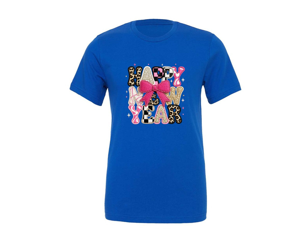 brand:Generic|color:True Royal Blue|Patches Happy New Year Graphic T-Shirt
