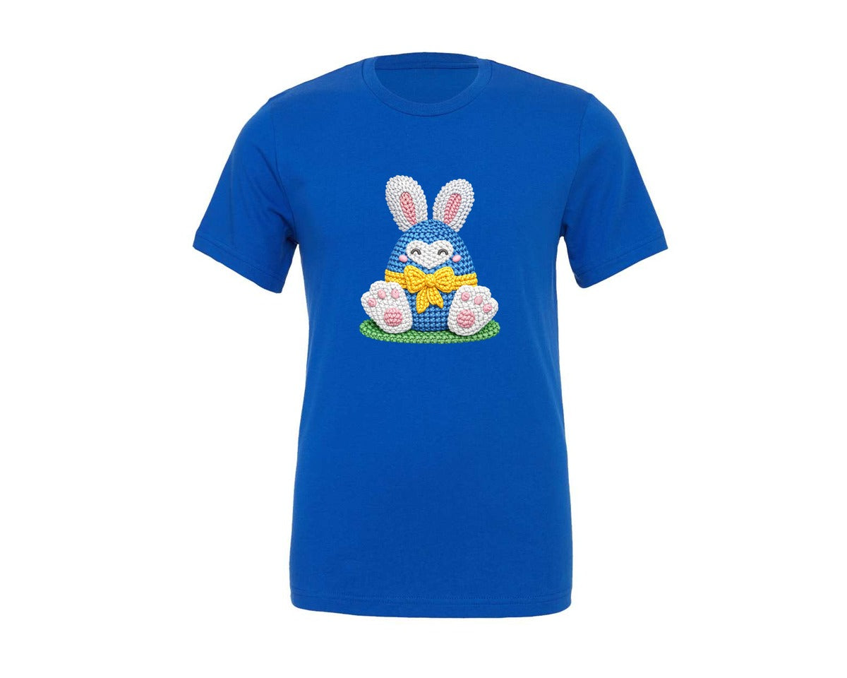 brand:Generic|color:True Royal Blue|Easter Egg Faux Crochet Embroidery Graphic T-Shirt