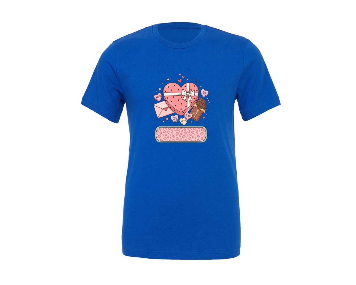 brand:Generic|color:True Royal Blue|Cute Valentine Gift Box Graphic T-Shirt