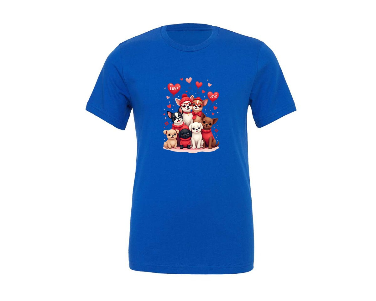 brand:Generic|color:True Royal Blue|Valentine Dogs Cute Puppy Group Graphic T-Shirt
