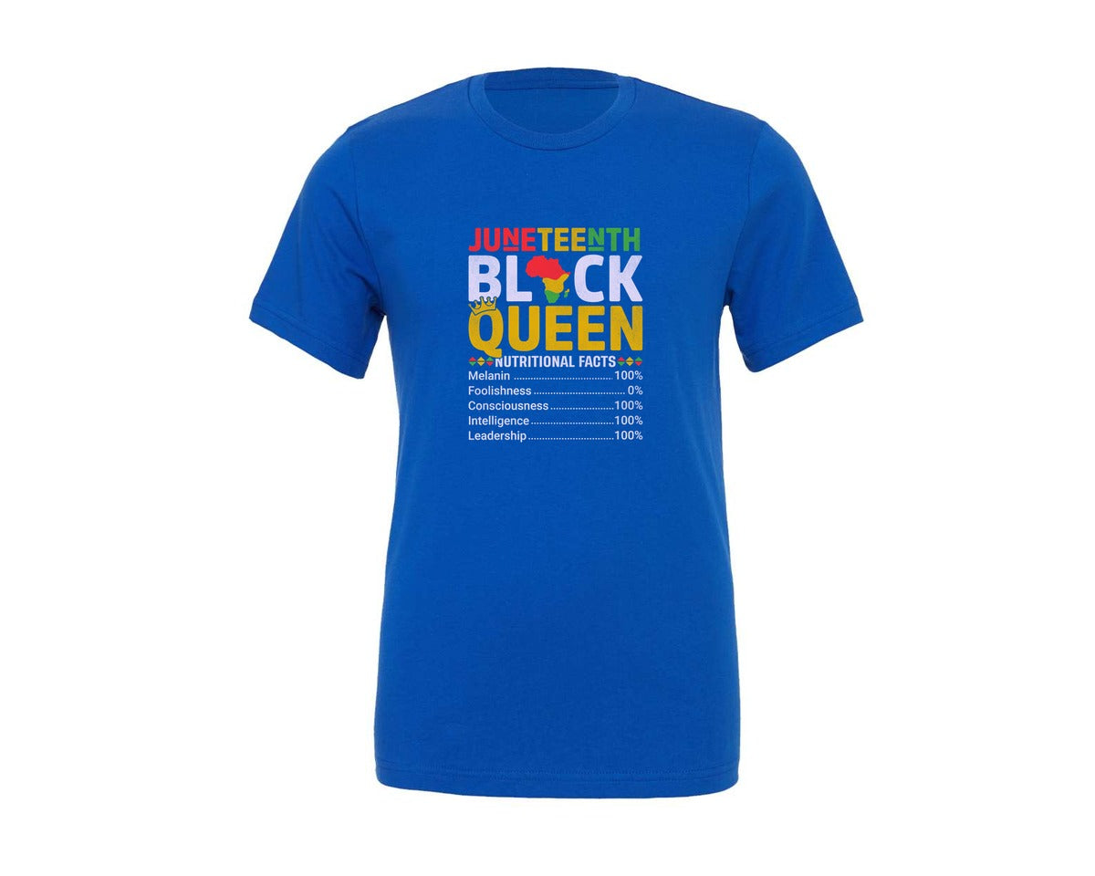 brand:Generic|color:True Royal Blue|Juneteenth Black Queen Nutritional Facts Graphic T-Shirt