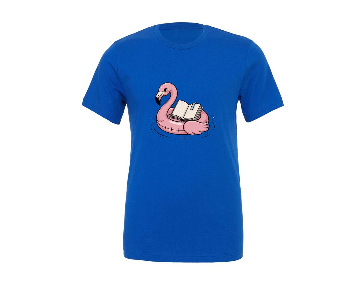 brand:Generic|color:True Royal Blue|Cute Book Lover Floating Flamingo Graphic T-Shirt